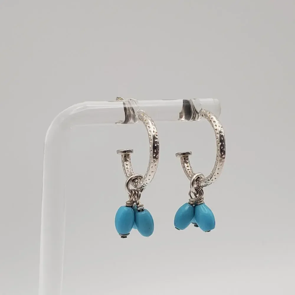 Silpada 925 Sterling Silver Earrings 1/2 Hoops Removable Turquoise Dangles